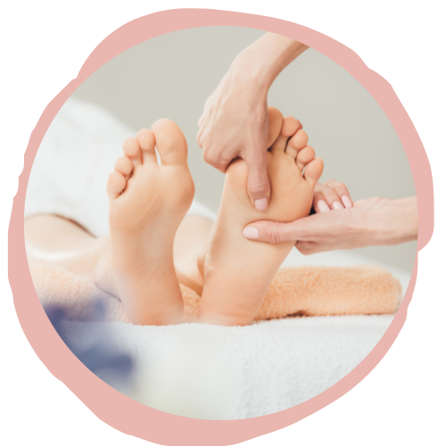 Foot reflexology being performed on a foot